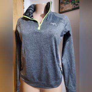 PINK Victoria's Secret Gray Quarter-Zip Pullover with Neon Trim